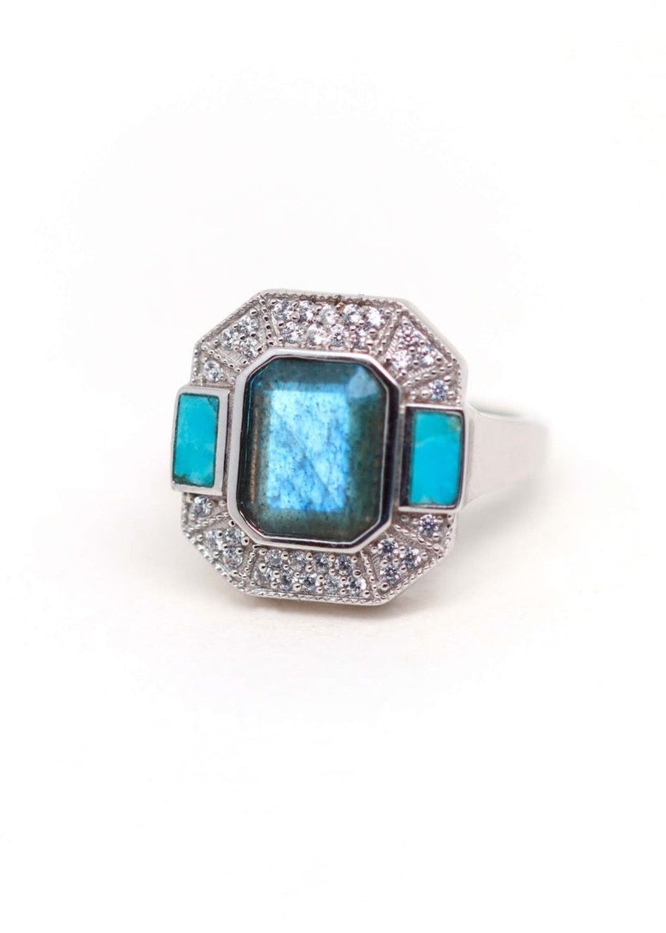 Bague art déco en argent massif et labradorite