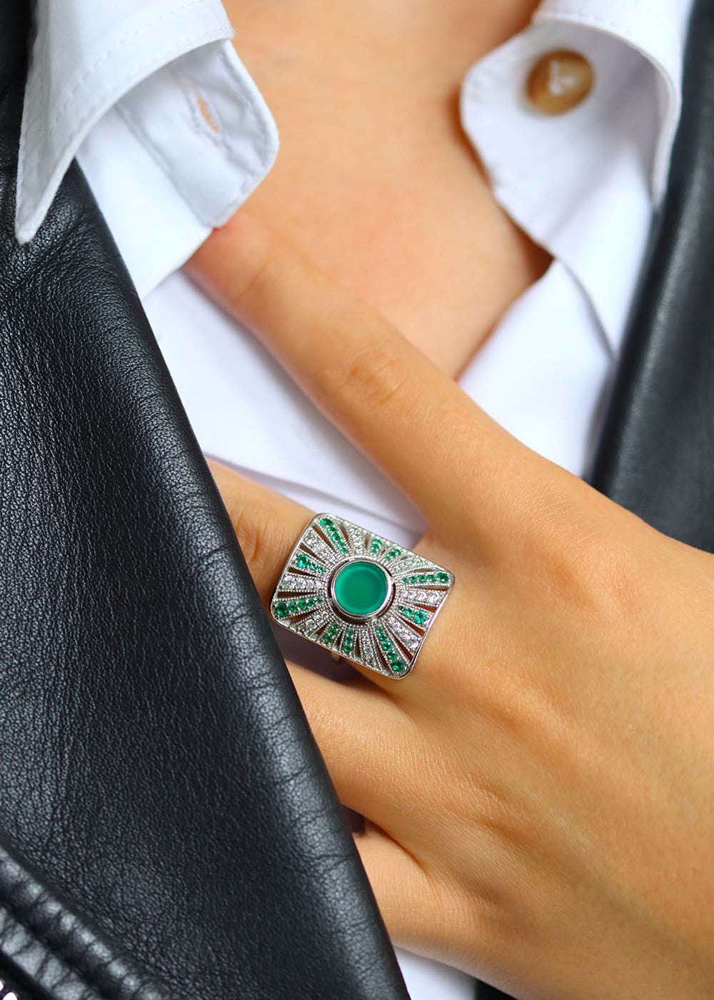 Bague Art Déco Ombeline argent 925 Onyx vert – Lambertine Paris