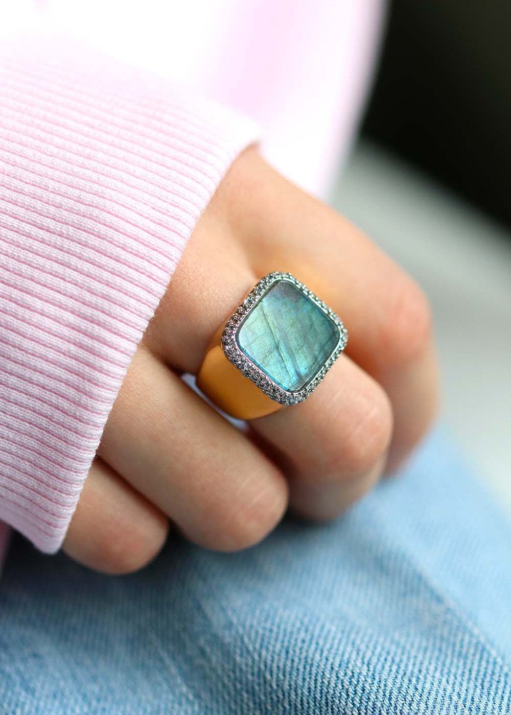 Séraphine: Bague Labradorite plaqué or