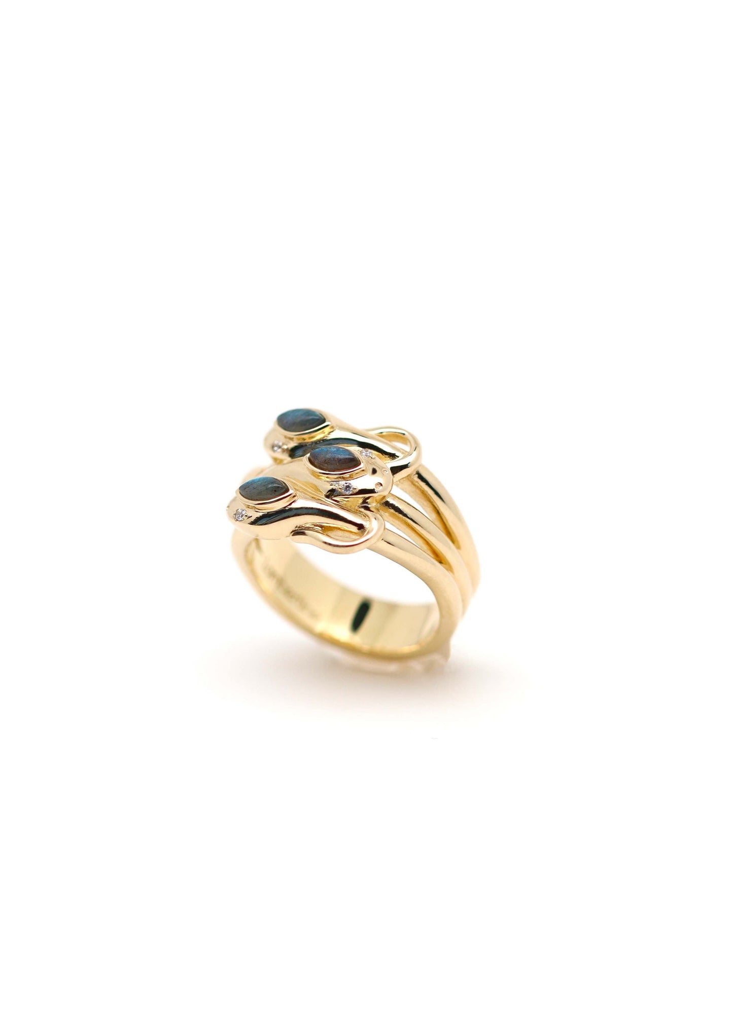 bague serpent plaqué or et labradorite