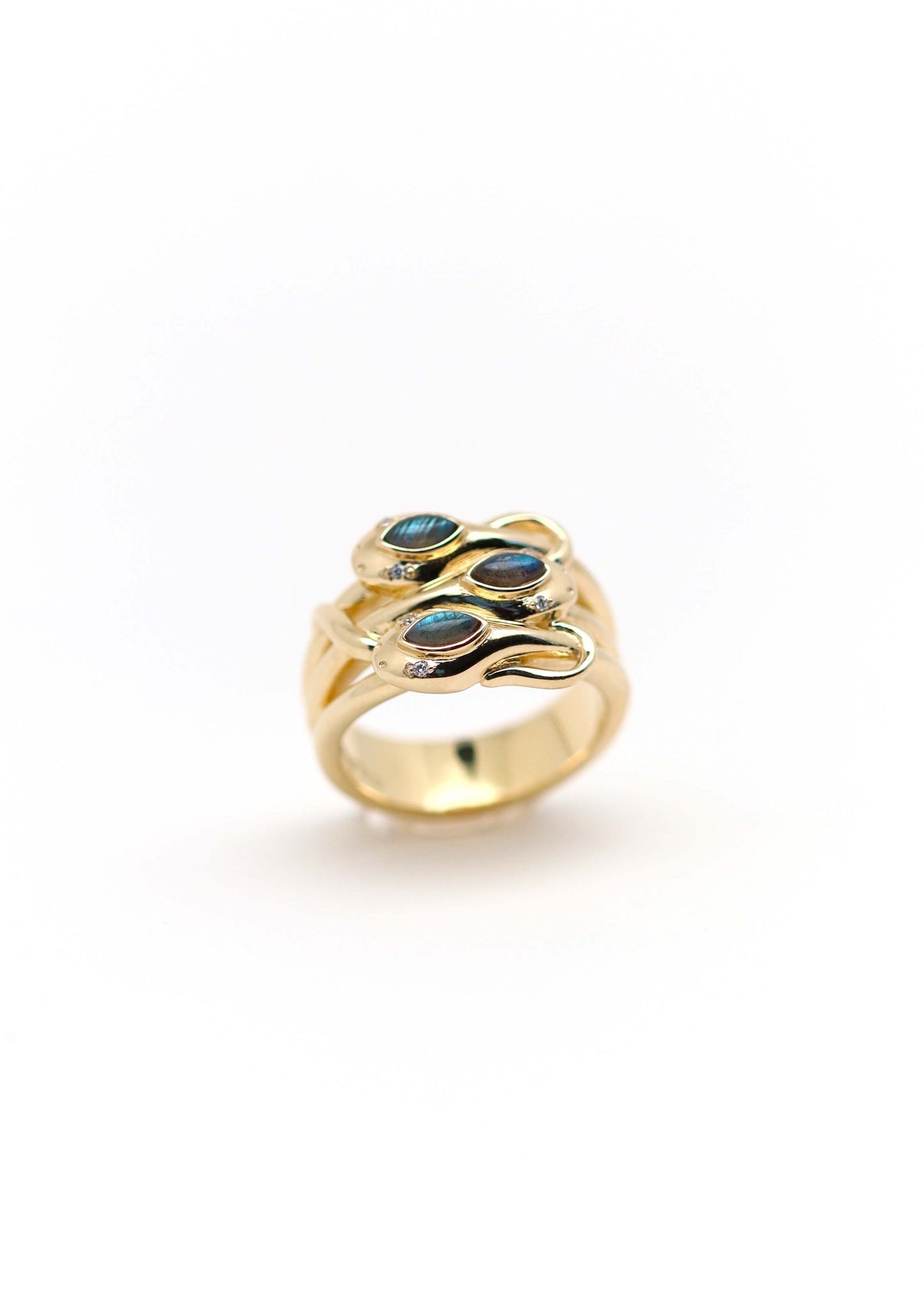 bague serpent plaqué or et labradorite