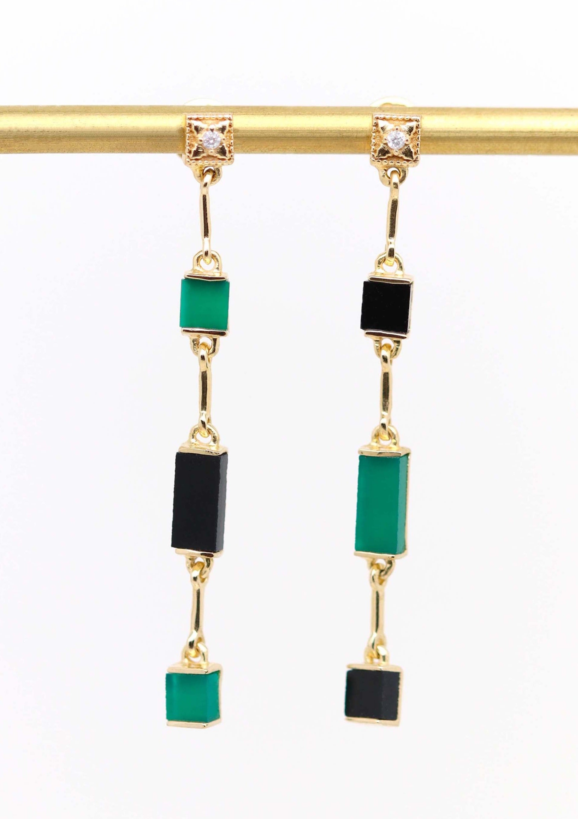 Louisette earrings tiger's eye and black onyx – Lambertine Paris