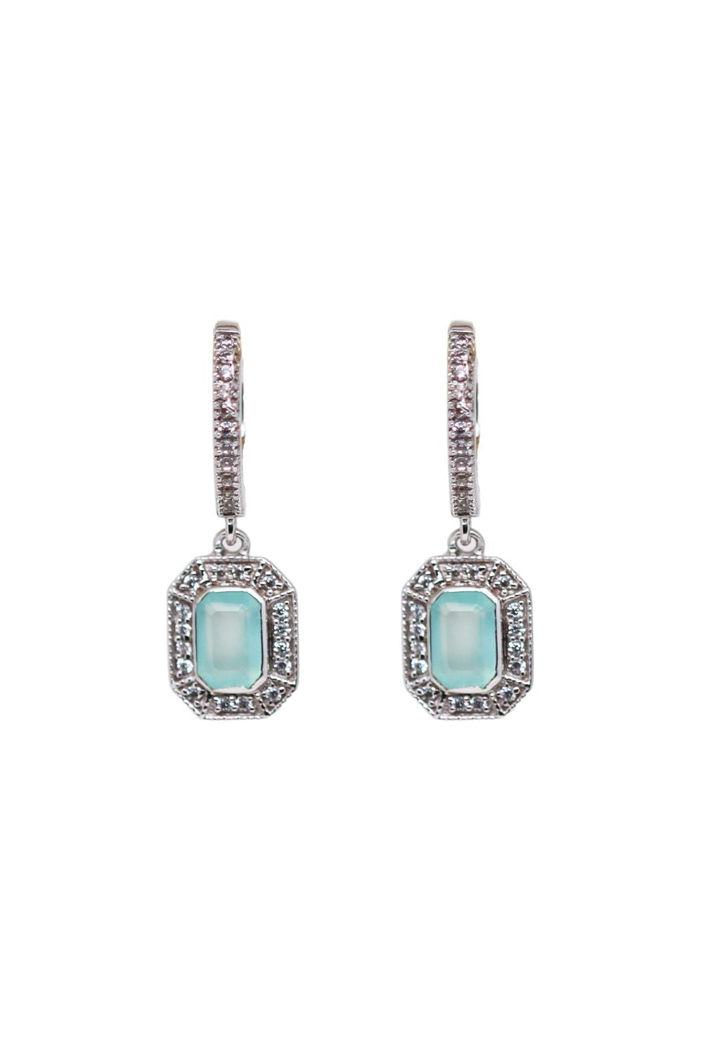Boucles d'oreilles art déco en argent et calcédoine d'eau