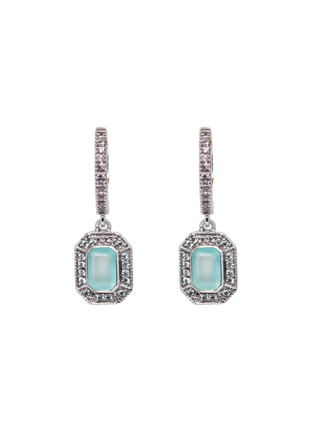 Boucles d'oreilles art déco en argent et calcédoine d'eau