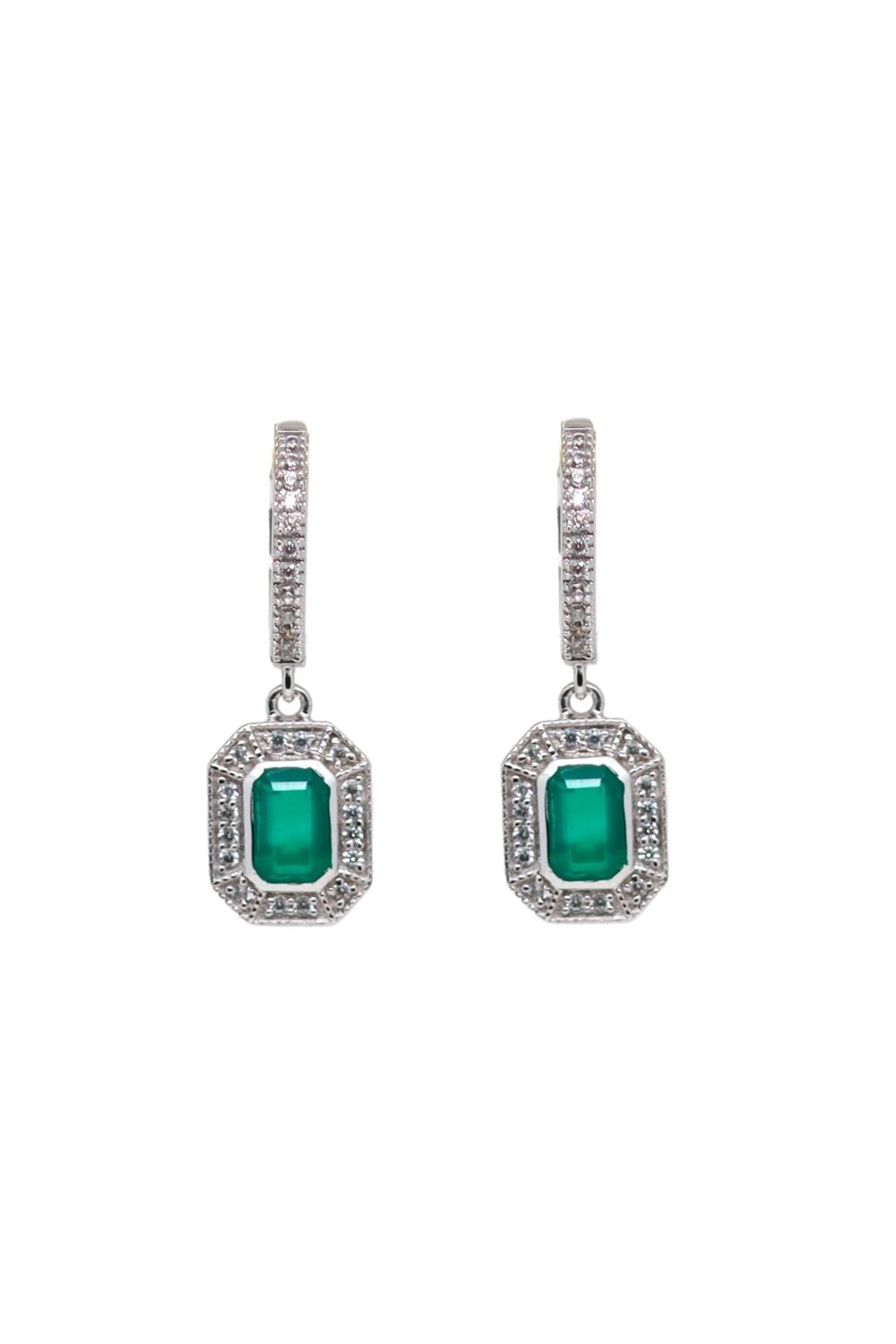 Boules d'oreilles art déco en argent et onyx vert