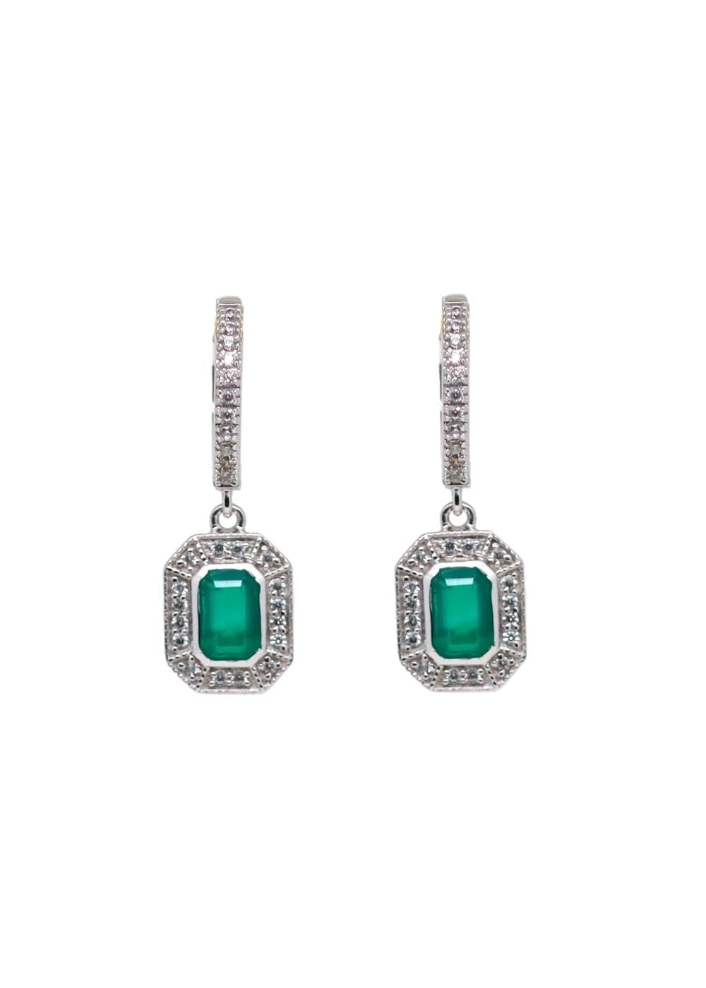 Boules d'oreilles art déco en argent et onyx vert