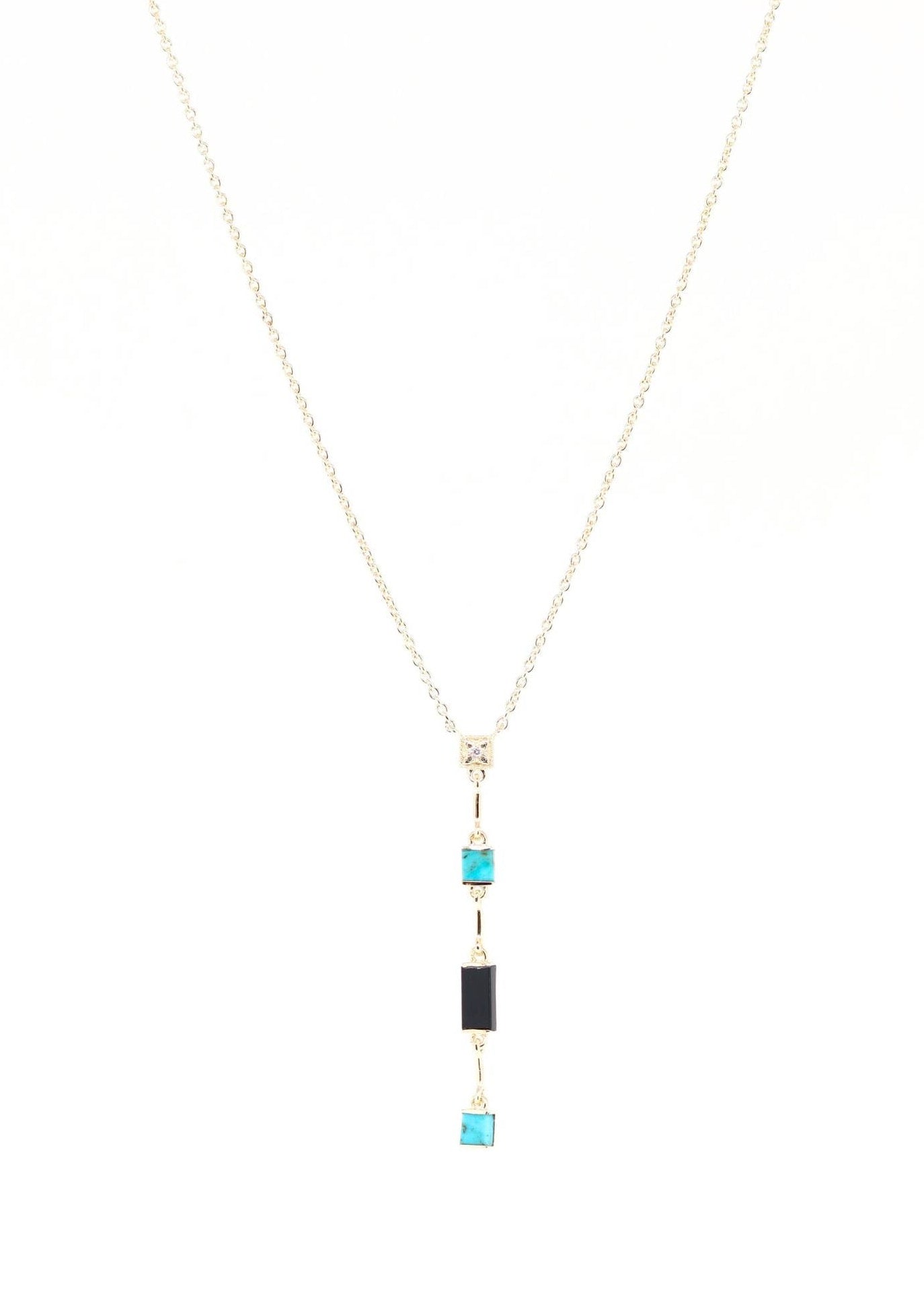 Collier Y turquoise et onyx noir