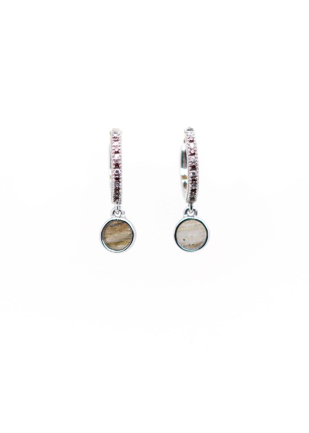 petites créoles en argent avec pampille en labradorite