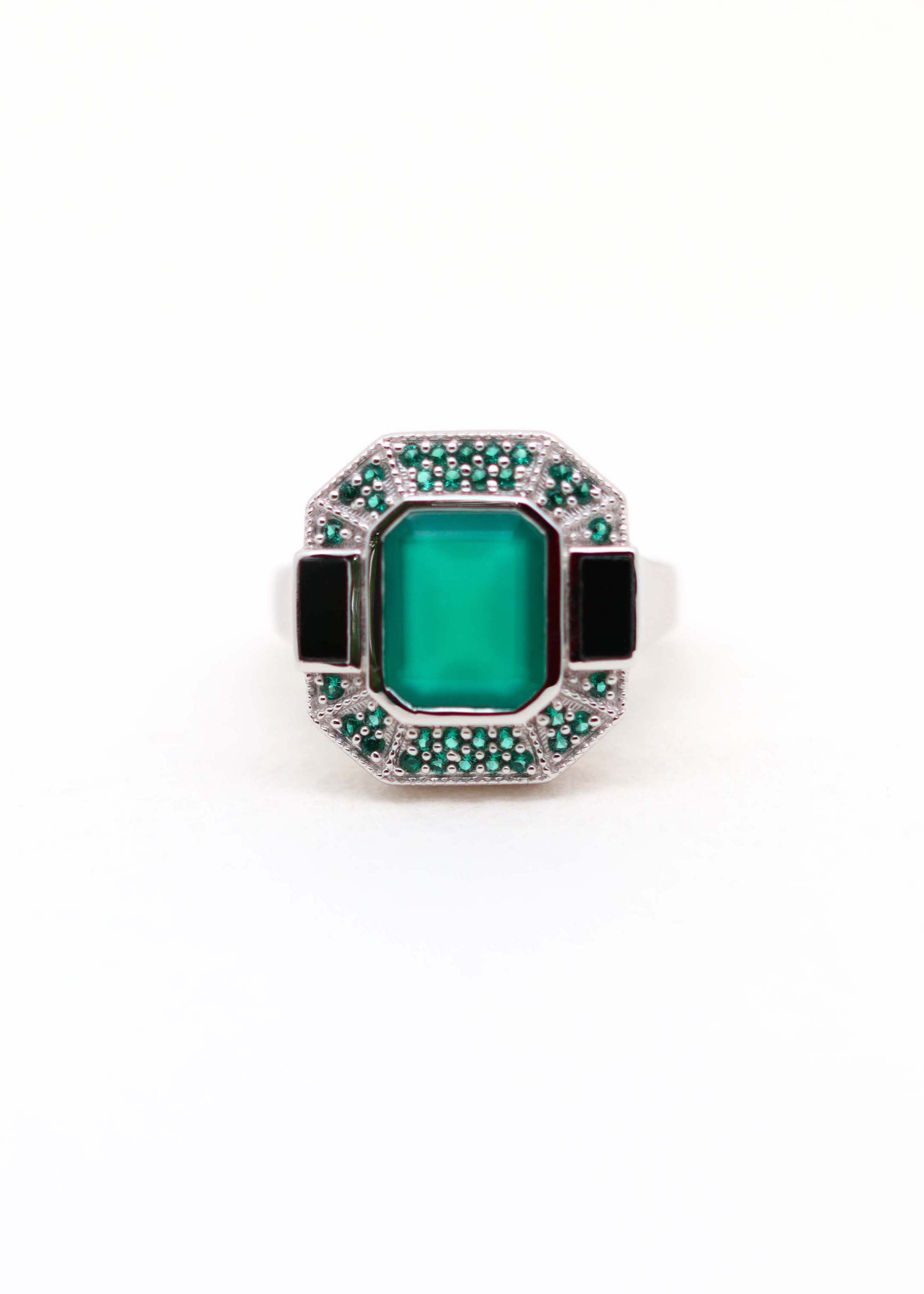 Bague femme art déco en argent et onyx vert