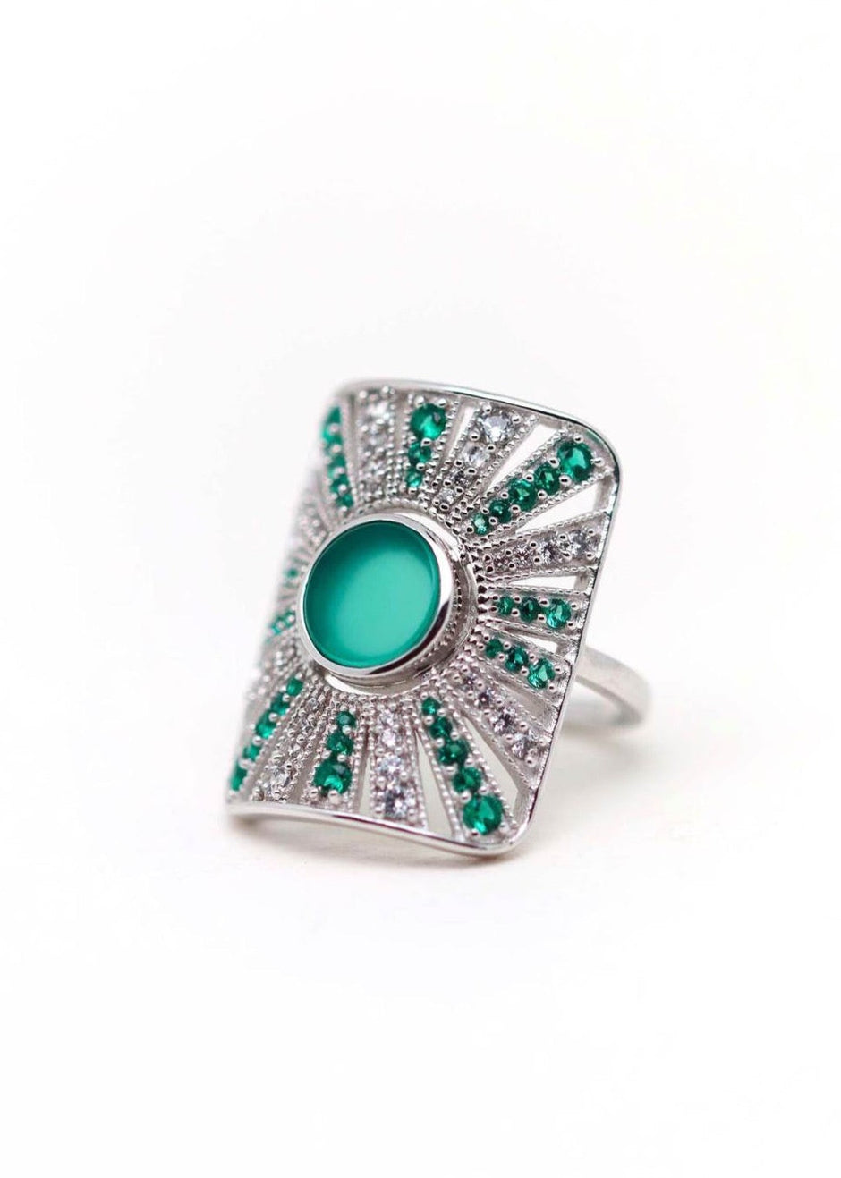 Bague Argent Pierre Naissance Mai Dore Onyx Vert
