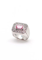 bague art deco argent ornée d'un quartz rose facetté