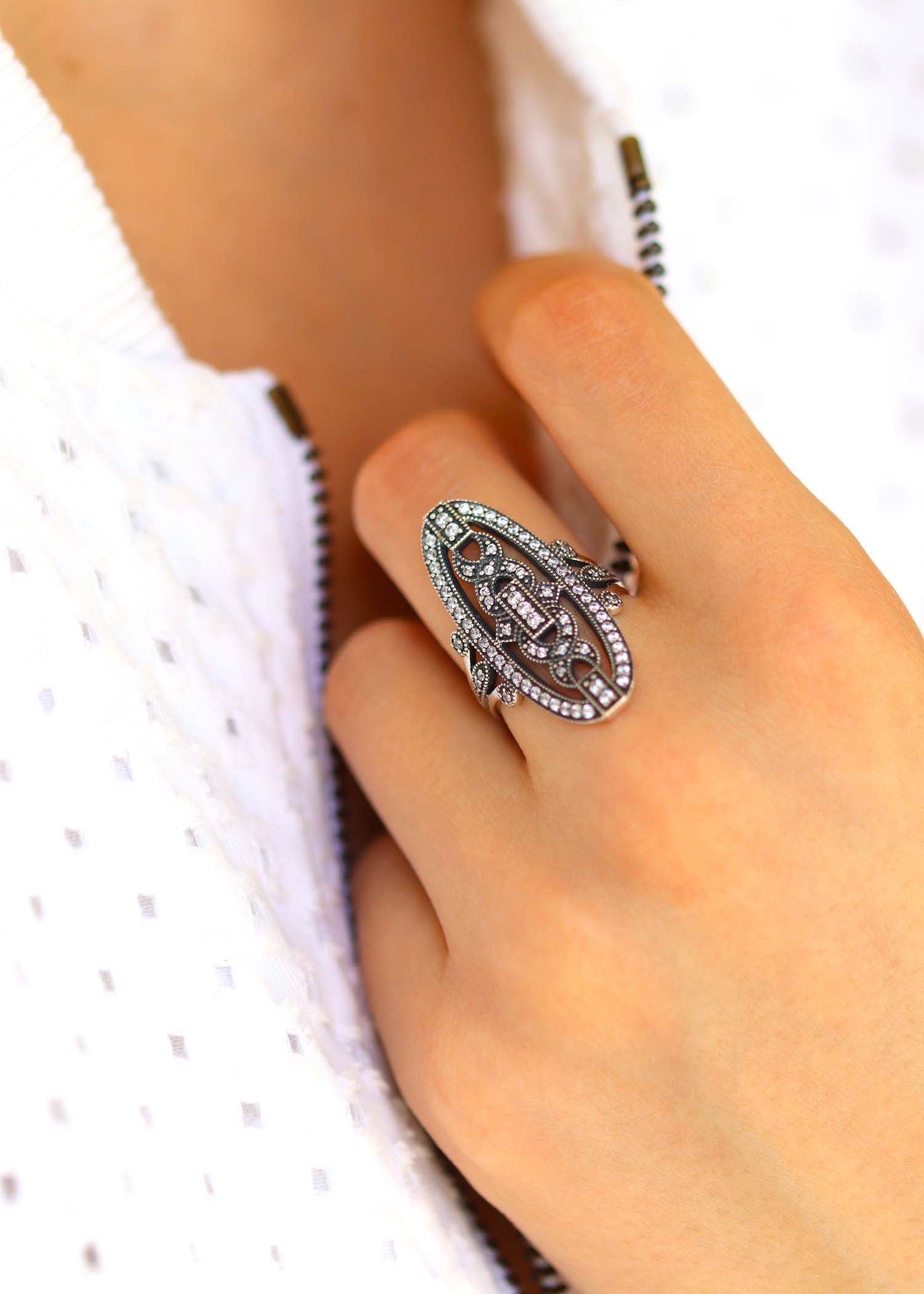 Bague marquise art déco en argent