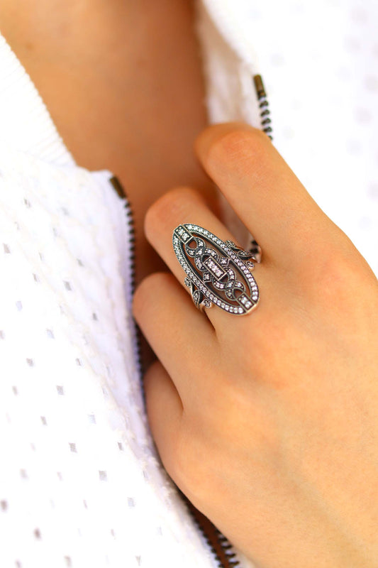 Bague marquise art déco en argent