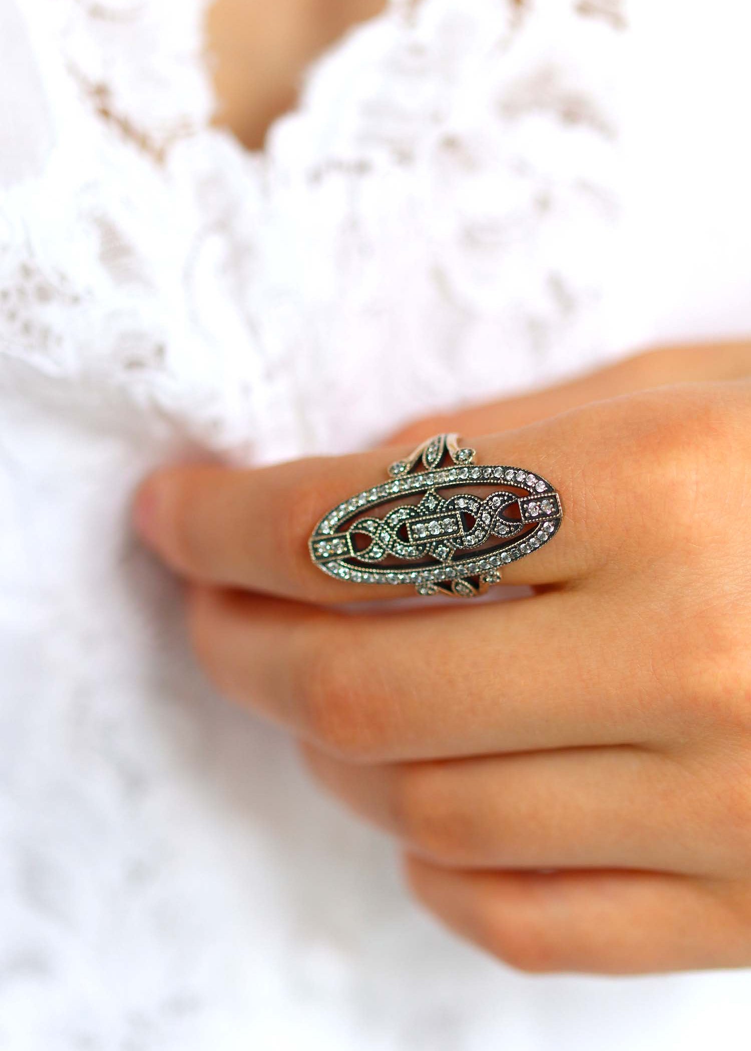 bague marquise art déco  en argent 