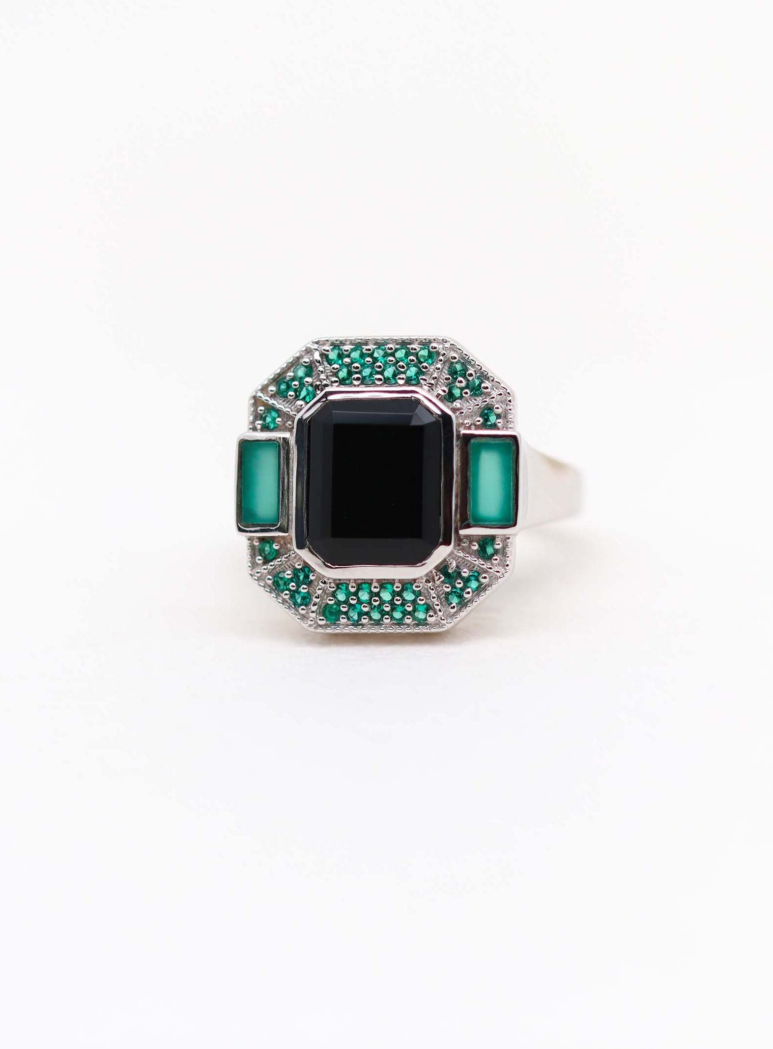 Bague art déco en argent et onyx noir