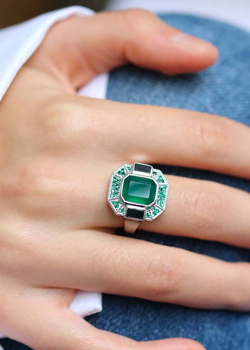 Bague art déco octogonale argent