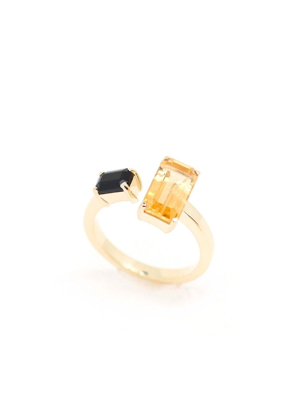 bague plaqué or avec 2 pierres en toi et moi: citrine et onyx noir