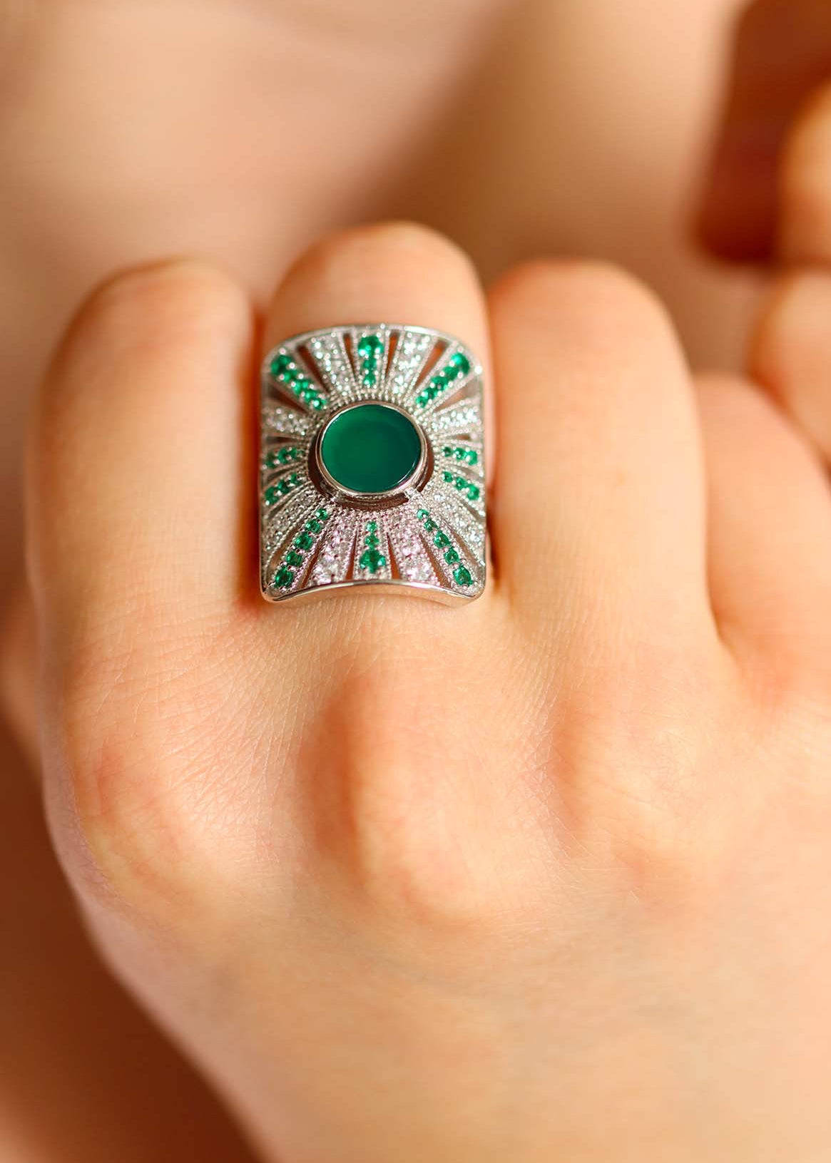 Bague argent pierre verte