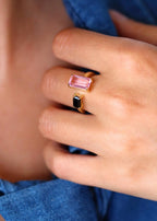 bague toi et moi quartz rose et onyx noir
