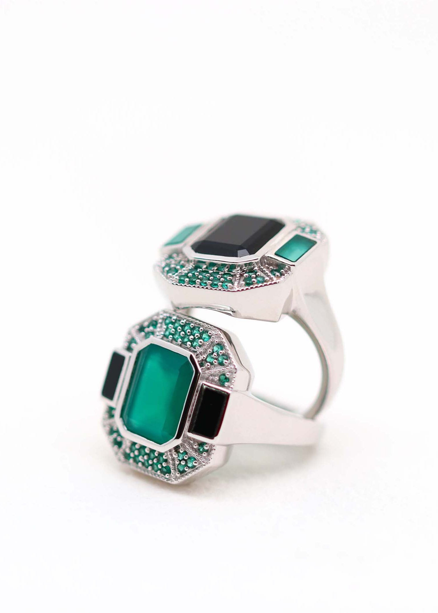 Bague femme art déco en argent et onyx