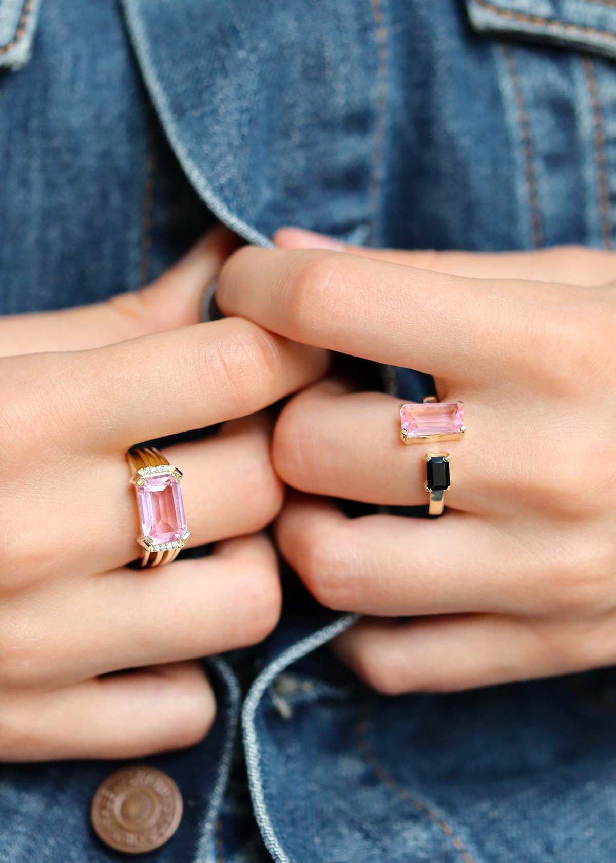 Bagues plaqué or ornées de quartz rose
