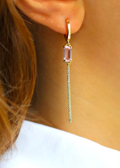 Boucles d'oreilles plaqué or et quartz rose asymétriques