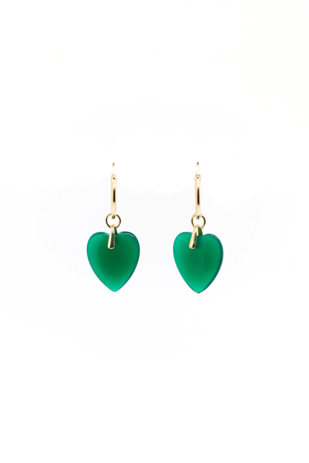 boucles d'oreilles coeur en onyx vert