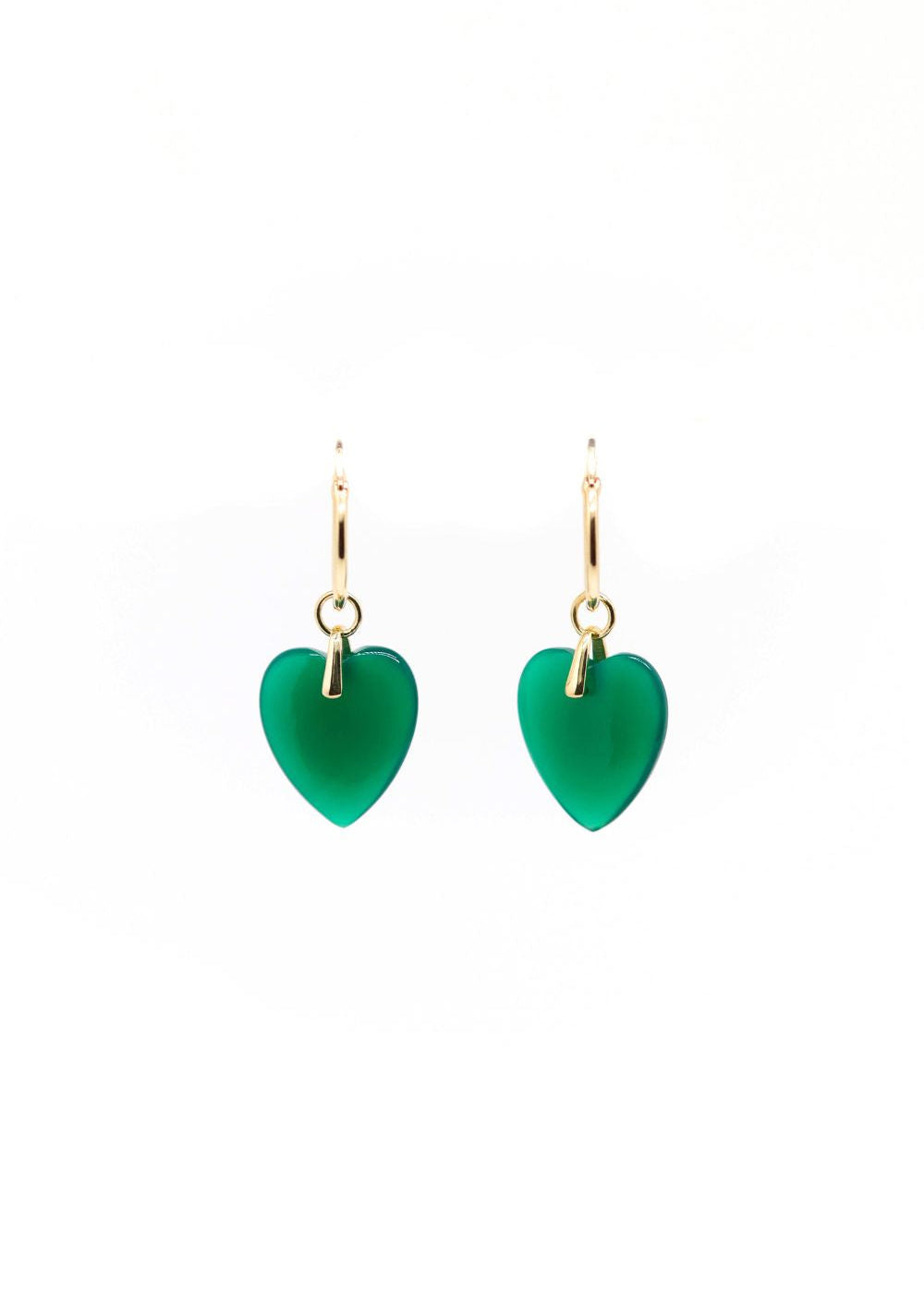 boucles d'oreilles coeur en onyx vert