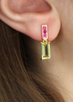 Boucles d'oreilles plaqué or pendantes rectangulaires en quartz citron