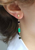 Boucles d'oreilles pendantes en onyx vert et onyx noir