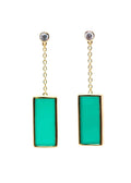 boucles d'oreilles pendantes plaqué or sur chaîne avec pendentif rectangulaire en onyx vert