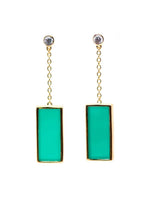 boucles d'oreilles pendantes plaqué or sur chaîne avec pendentif rectangulaire en onyx vert