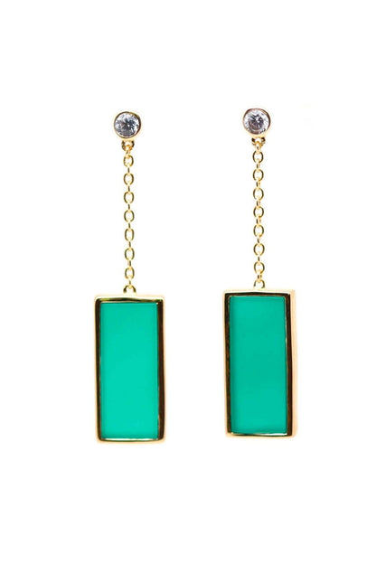 boucles d'oreilles pendantes plaqué or sur chaîne avec pendentif rectangulaire en onyx vert