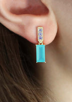 Boucles d'oreilles plaqué or pendantes rectangulaires en calcédoine d'eau