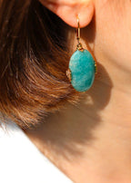 Boucles d'oreilles ovales dorées amazonite