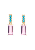 Boucles d'oreilles plaqué or pendantes rectangulaires en quartz rose