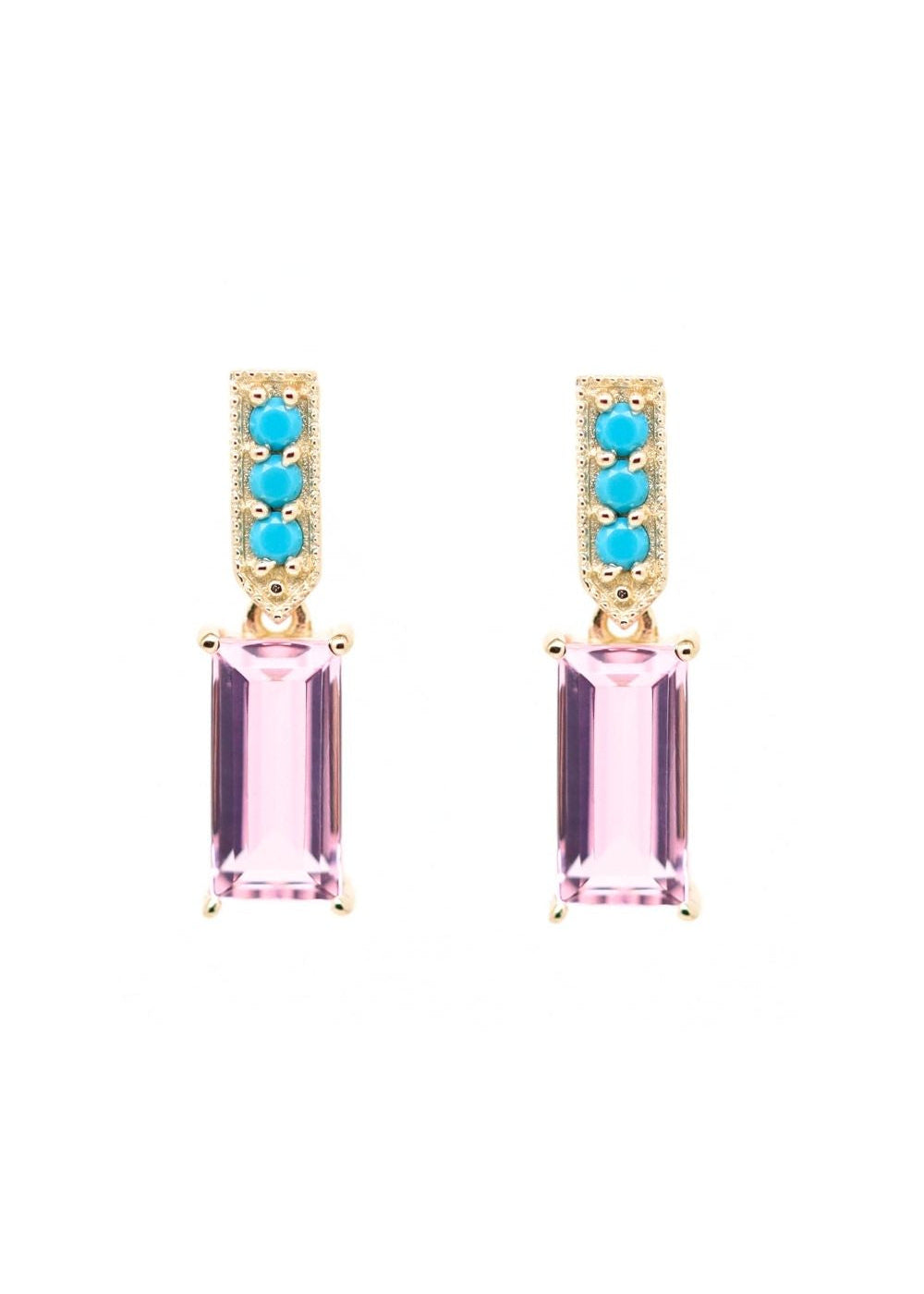 Boucles d'oreilles plaqué or pendantes rectangulaires en quartz rose