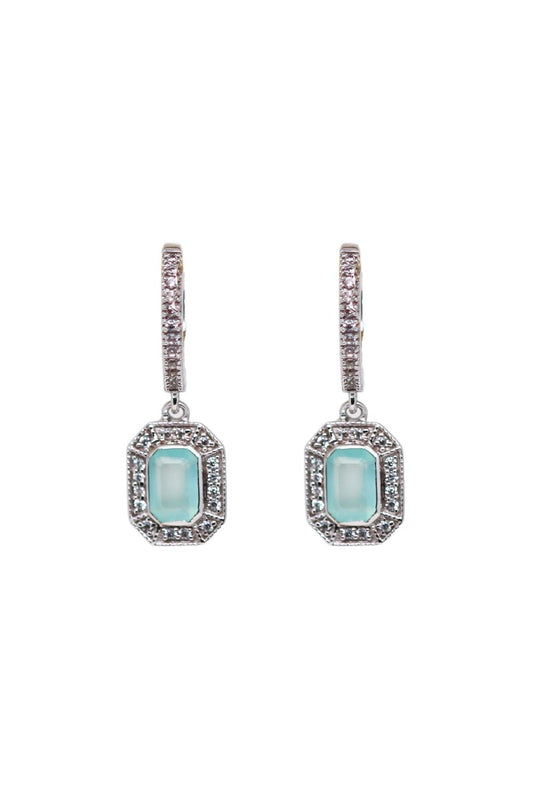 Boucles d'oreilles art déco en argent et calcédoine d'eau