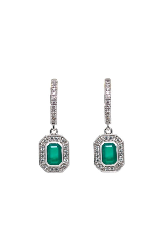Boules d'oreilles art déco en argent et onyx vert