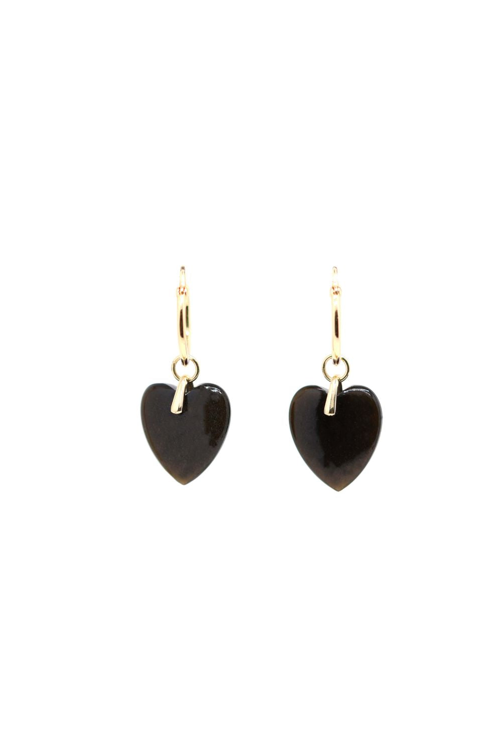 boucles d'oreilles créoles coeur en onyx noir