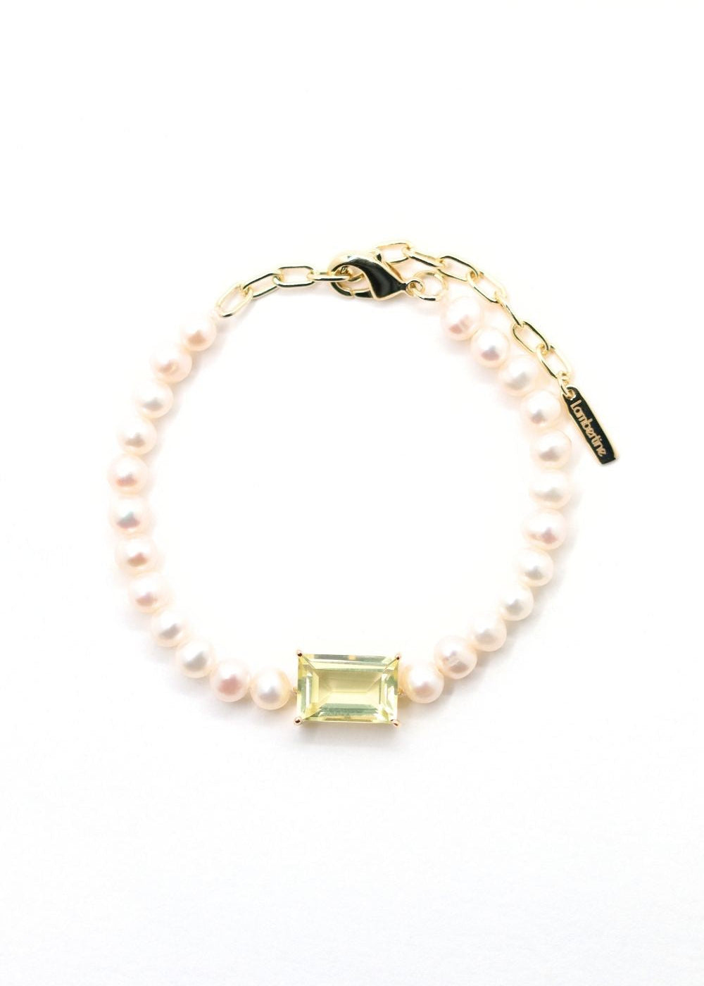 Bracelet en perles de culture et pierre centrale en quartz citron