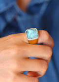 chevalière femme plaqué or labradorite et oxydes de zirconium