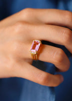 chevalière femme quartz rose taille émeraude