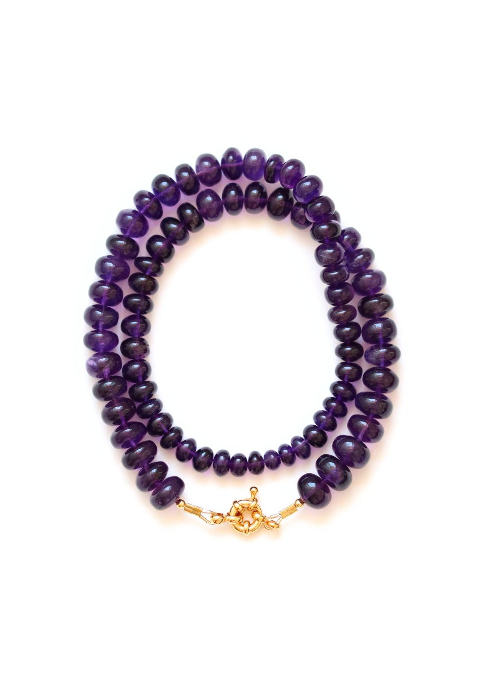 collier en améthyste avec un fermoir bouée pour accrocher un pendentif
