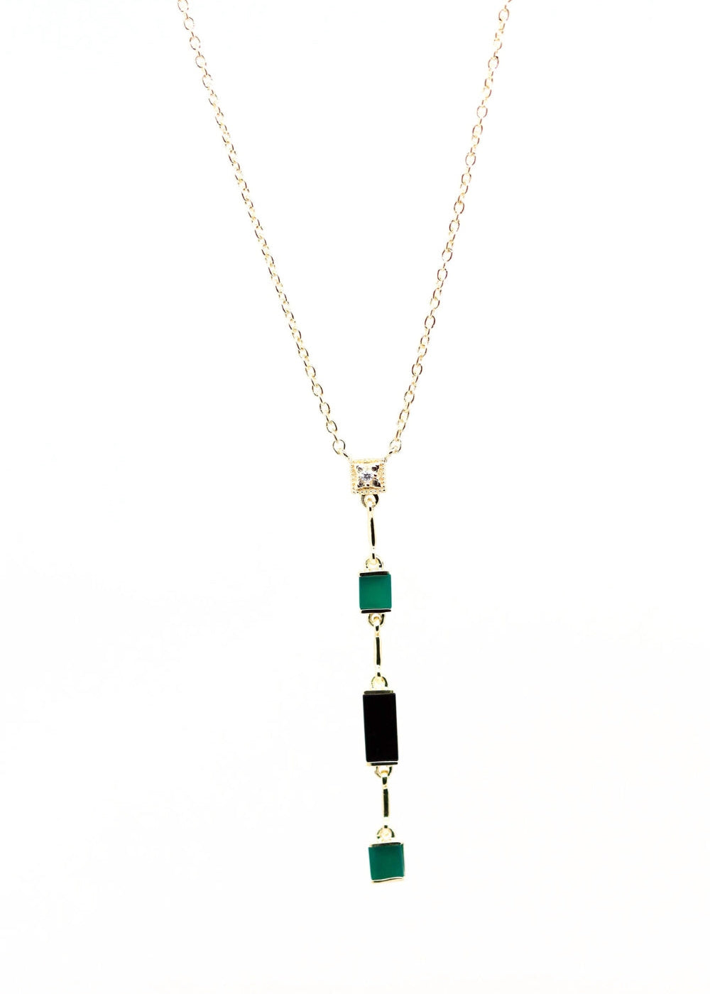 collier plaqué or de style art déco avec pendentif en onyx vert et onyx noir