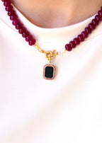 pendentif art deco onyx noir et zircons fuchsia