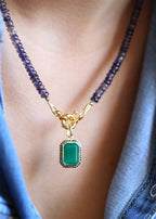 pendentif art deco en onyx vert et zircons bleu nuit
