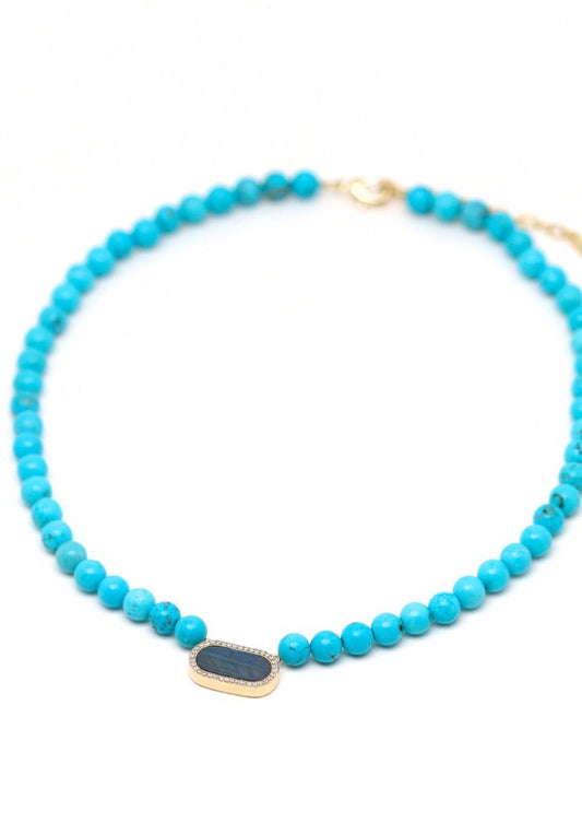collier perles turquoise et pendentif labradorite