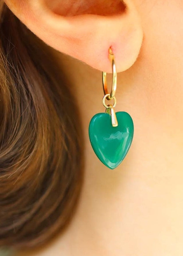 Boucles d'oreilles pendantes avec breloque coeur en pierre naturelle