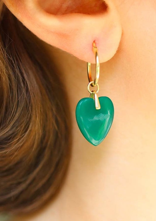 Boucles d'oreilles pendantes avec breloque coeur en pierre naturelle